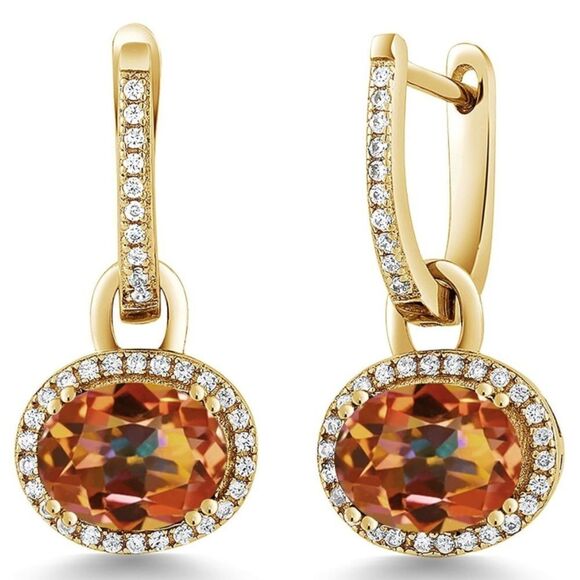 18K Yellow Gold 925 with 4.44Cttw Oval Ecstasy Mystic Topaz French Lock Earrings